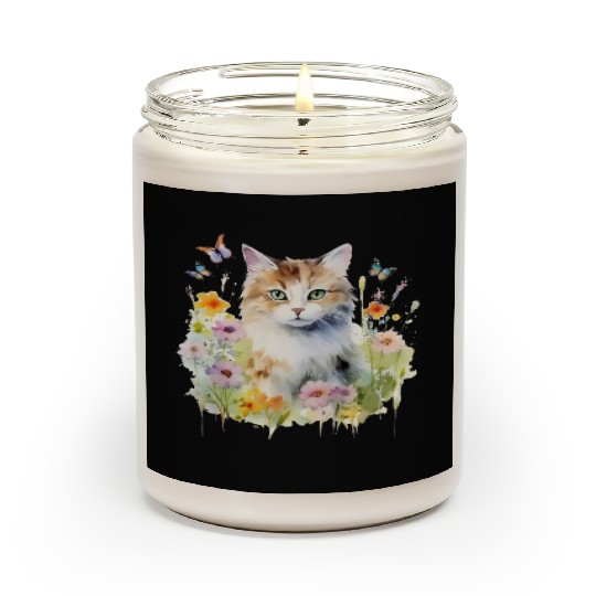 CAT Watercolor Flowers Butterflies Scented Candles
