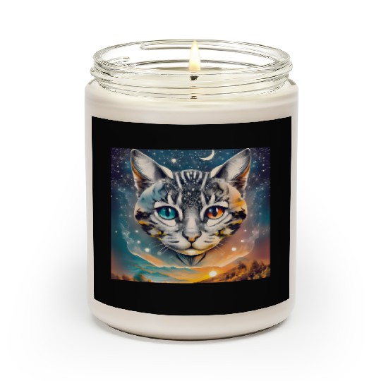 Cat With Two Different Color Eyes Fantasy Art Scented Candles