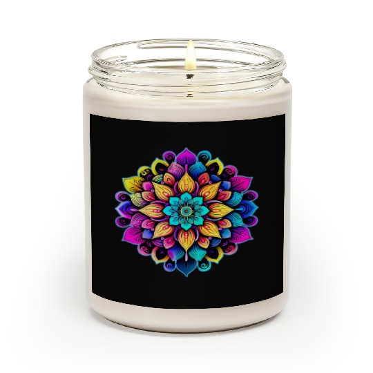 Mandala: A Complex, Multicolored Floral Pattern Scented Candles