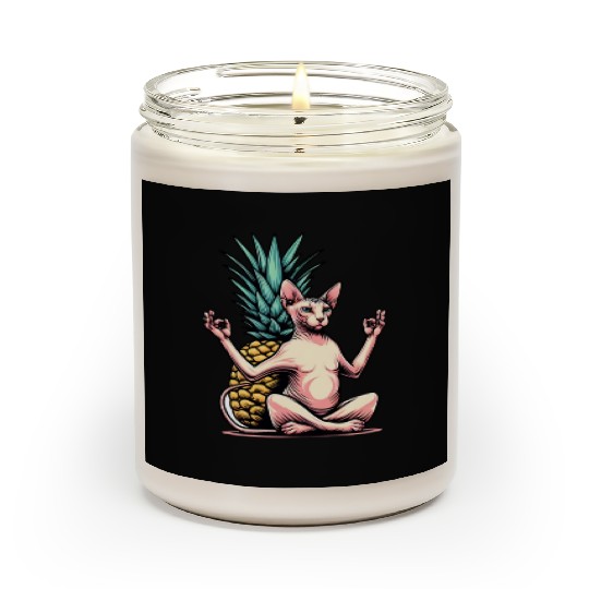 Meditating Sphynx cat with pineapple Scented Candles