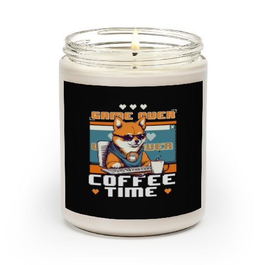 Game Over Coffee Time Funny Gamer Shiba Inu Gaming Scented Candles