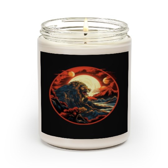 Red Japanese Style Mountain Lion Art Scented Candles
