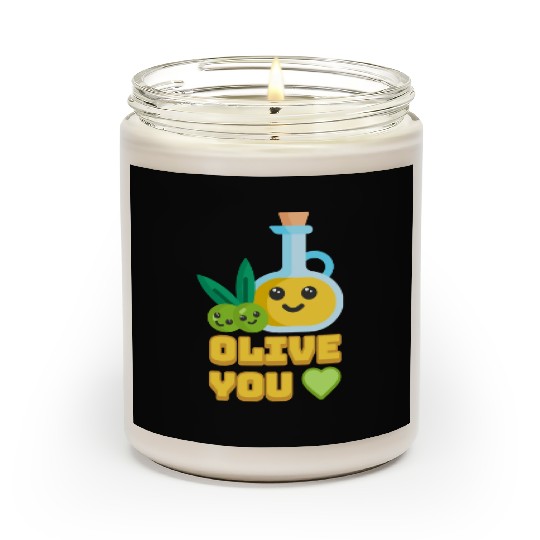 Olive You! Cute Olive I Love You Cartoon Scented Candles