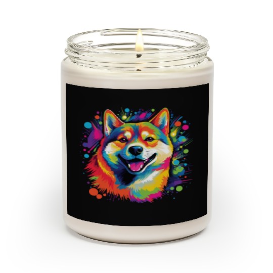 Watercolor Colorful Shiba Inu Scented Candles