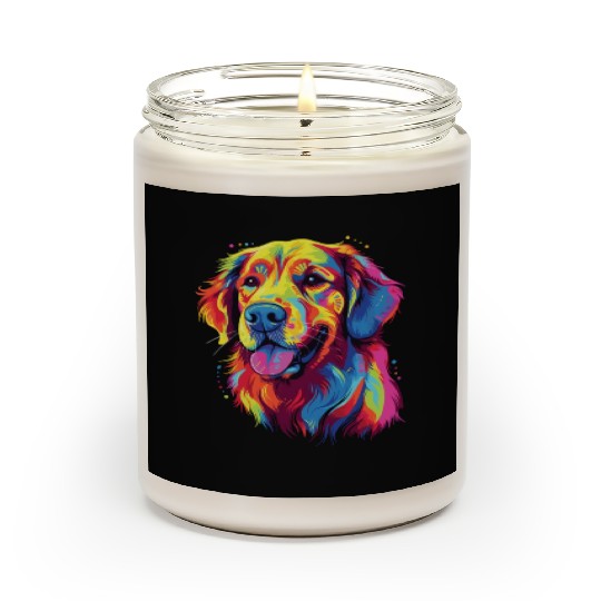 Watercolor Colorful Golden Retriever Scented Candles