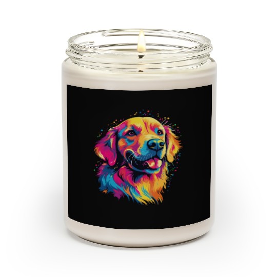 Watercolor Colorful Golden Retriever Scented Candles