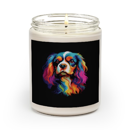 Watercolor Colorful Cavalier King Charles Spaniel Scented Candles