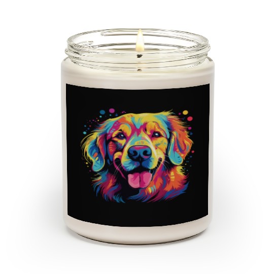 Watercolor Colorful Golden Retriever Scented Candles