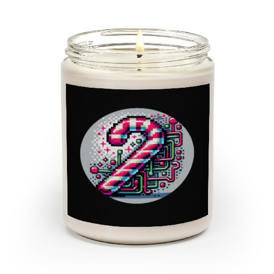 Neon Cyberpunk Candy Cane 8-Bit Pixel Christmas Scented Candles