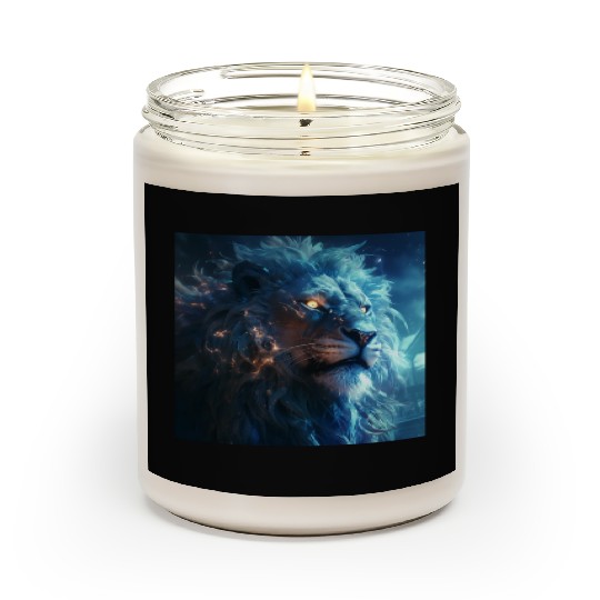 Blue Fantasy Lion Face with Gold Eyes Scented Candles