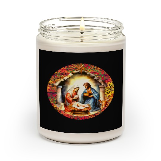 Nativity scene with Mary Joseph Baby Jesus Scented Candles