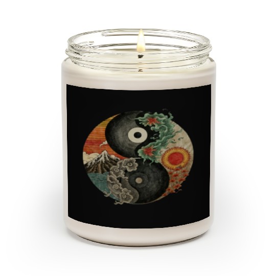 Yin and Yang shaped logo Japanese ink painting Scented Candles