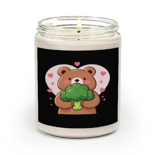 Bear in love hugs huge broccoli Scented Candles