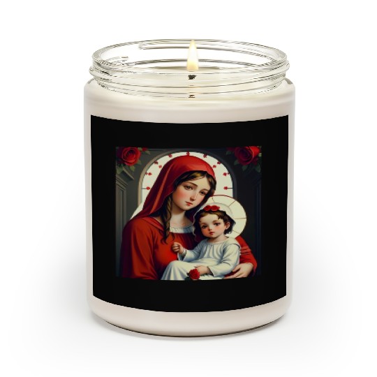 Mother Mary and Baby Jesus with Roses Scented Candles
