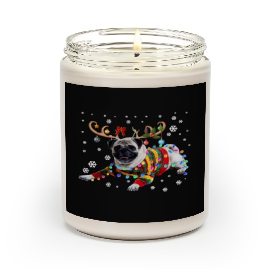 Funny Pug Dog Christmas Reindeer Christmas Lights Scented Candles