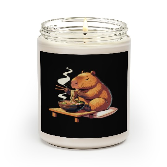 Cute Capybara Eats Ramen Noodles Capybara Ramen Scented Candles