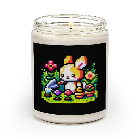 8-Bit Bunny Gardener: Retro Digital Garden Scene Scented Candles