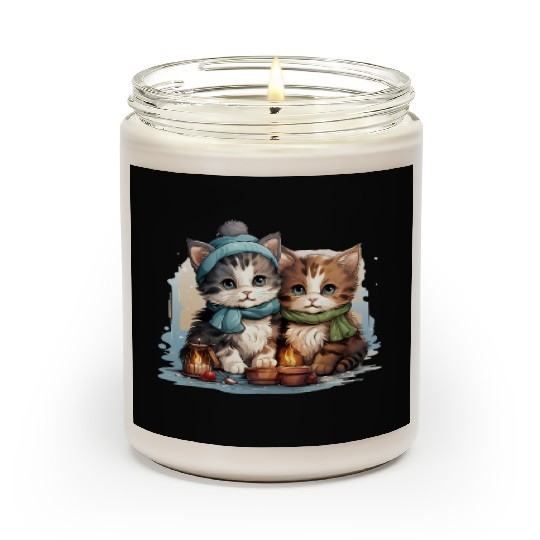 chubby kittens in Christmas stockings hanging Scented Candles