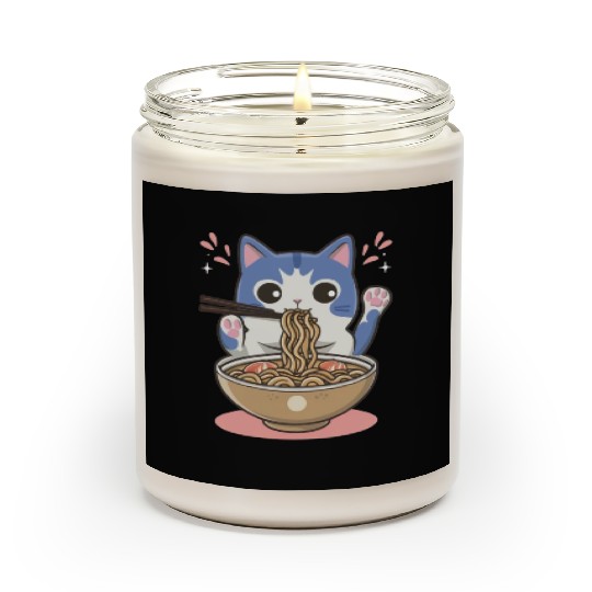 te cat ramen noodles neko kawaii funny Scented Candles