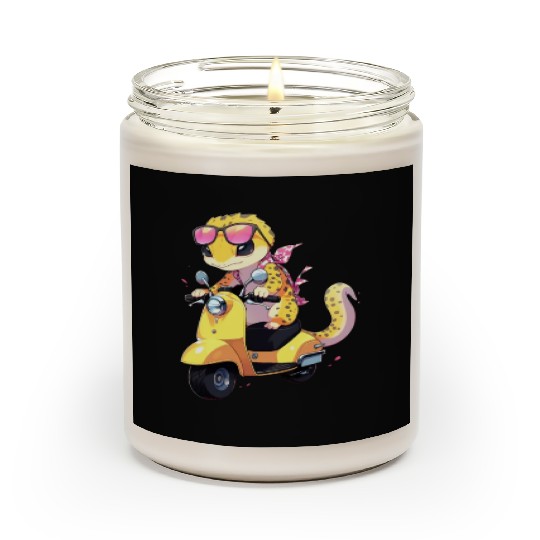Leopard Gecko on Scooter Funny Lizard Biker Moped Scented Candles
