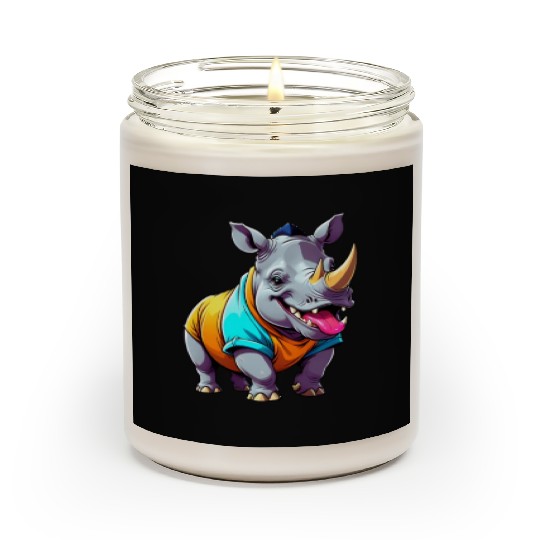A Cartoonish Rhinoceros in a Playful Pose Scented Candles