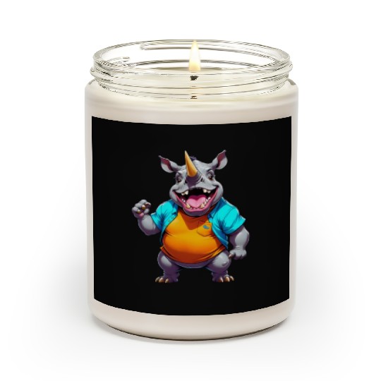 A Cartoonish Rhinoceros in a Playful Pose Scented Candles