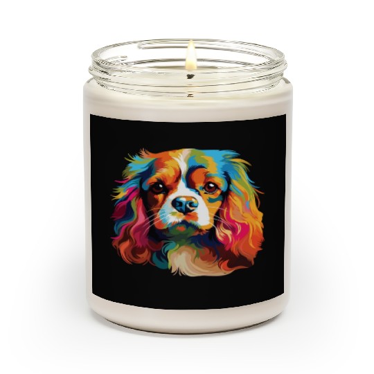 Watercolor Colorful Cavalier King Charles Spaniel Scented Candles