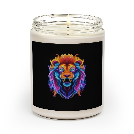 Roaring Spectrum: Colorful Lion Face Scented Candles