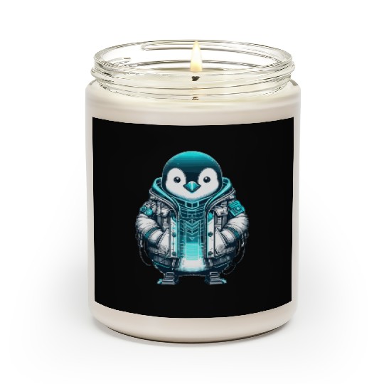 Cool Synthwave Cyberpunk penguin Lover Gift Scented Candles