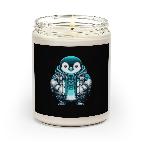 Cool Synthwave Cyberpunk penguin Lover Gift Scented Candles