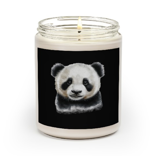 Cute Panda Bear Cub Watercolor Painting Portrait Scented Candles