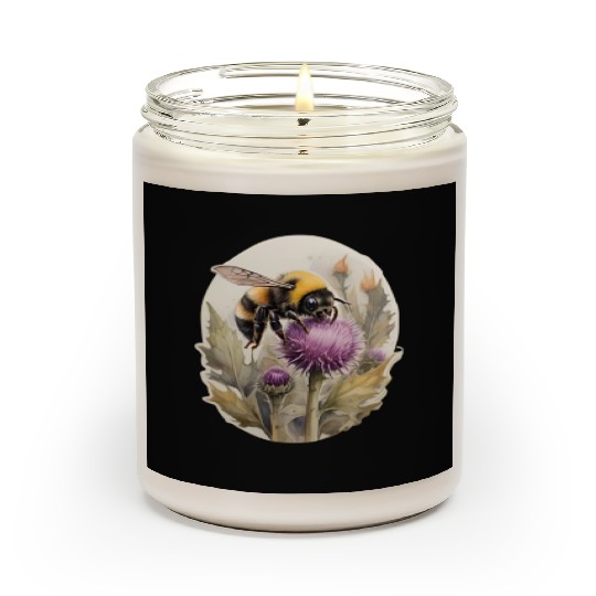 Bumblebee on thistle watercolor Scented Candles