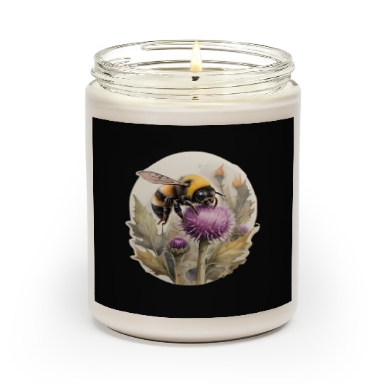 Bumblebee on thistle watercolor Scented Candles