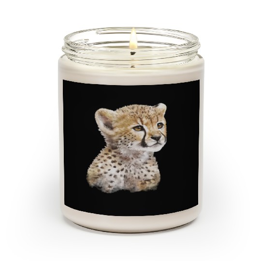 Baby Cheetah Art Watercolor Painting Portrait Scented Candles