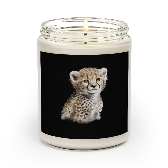 Baby Cheetah Cute Watercolor Painting Portrait Scented Candles