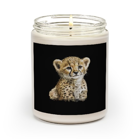 Cheetah Baby Watercolor Painting Portrait Scented Candles