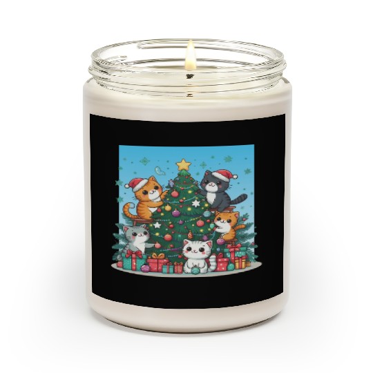 Kittens decorate a Christmas tree Scented Candles