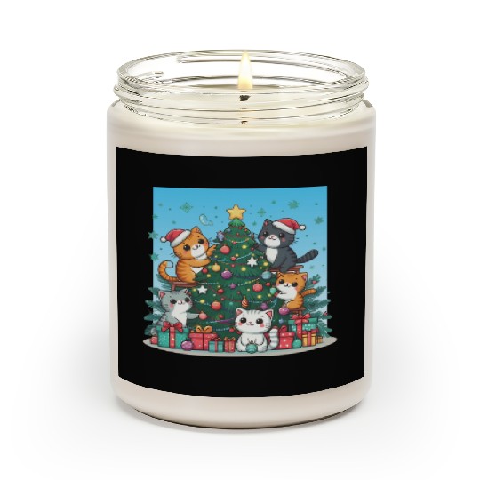 Kittens decorate a Christmas tree Scented Candles