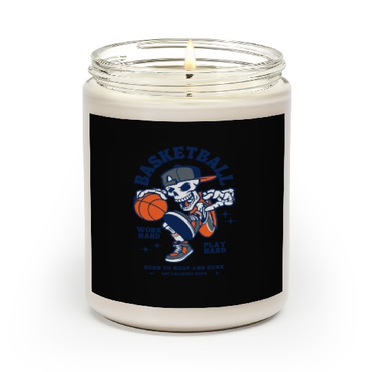 Navy and Orange Illustration Skull Basketball Scented Candles
