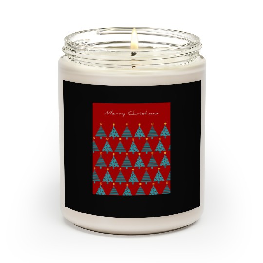 Merry Christmas Teal Christmas Trees on Red Scented Candles
