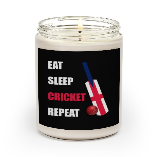 Eat Sleep Cricket Repeat England Flag Cricket Bat Scented Candles