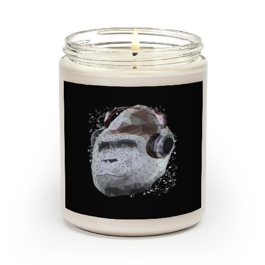 Gorilla with headphones low poly pop art Scented Candles