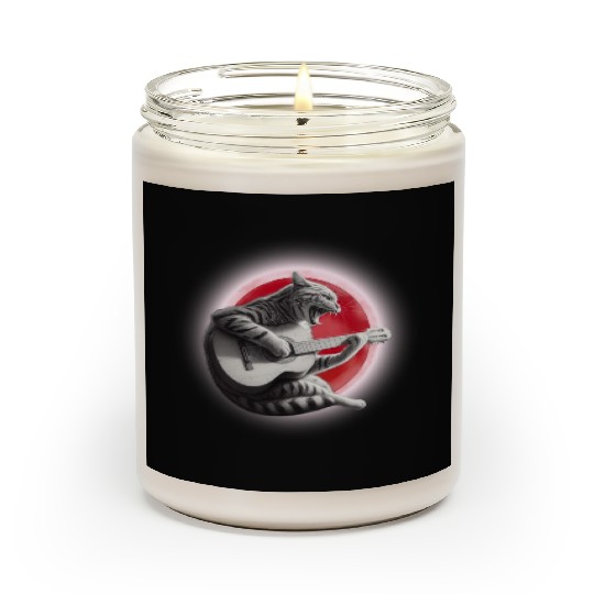 Rock Cat Playing Guitar Scented Candles under the red moon