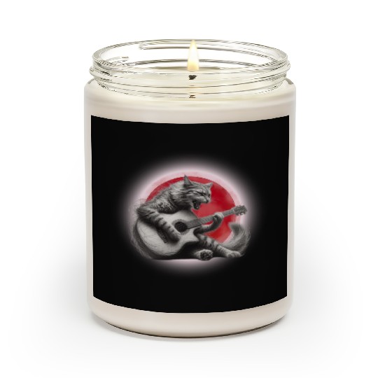 Rock Cat Playing Guitar Scented Candles under the red moon