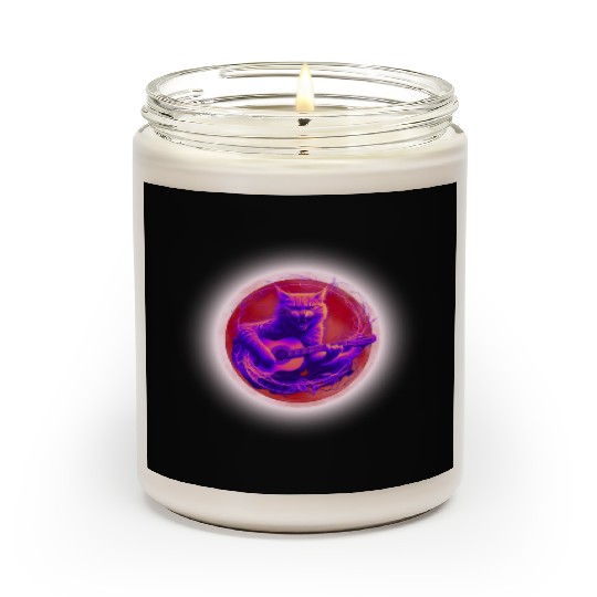 Rock Cat Playing Guitar Scented Candles under the red moon