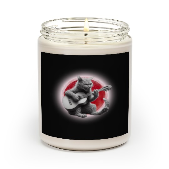Rock Cat Playing Guitar Scented Candles under the red moon