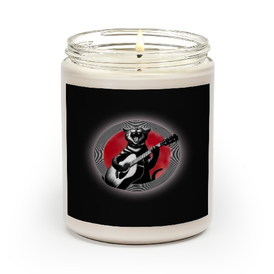 Rock Cat Playing Guitar Scented Candles under the red moon