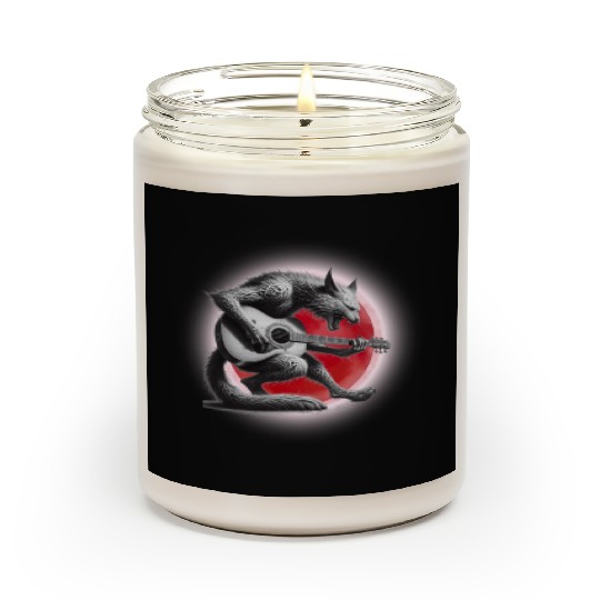Rock Cat Playing Guitar Scented Candles under the red moon
