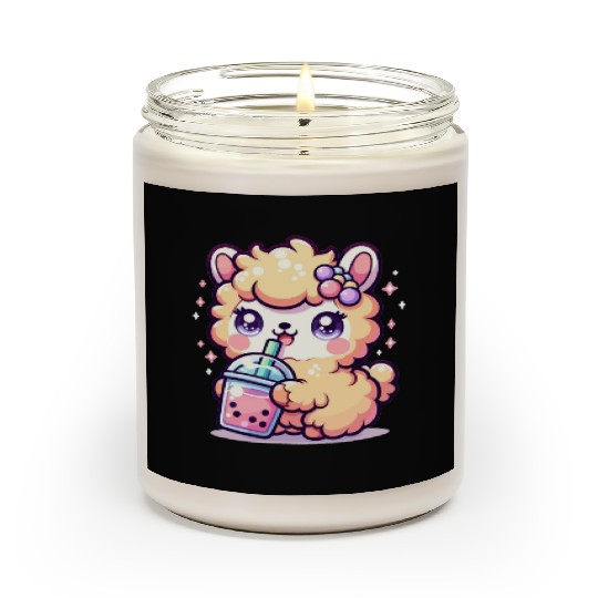 Kawaii Llama Sips Bubble Tea Cute Llama Boba Tea Scented Candles