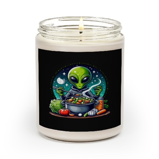 Alien chef cooks vegetable soup Scented Candles